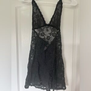Victoria's Secret Black Lace Chemise Halter Slip with Floral Detailing S